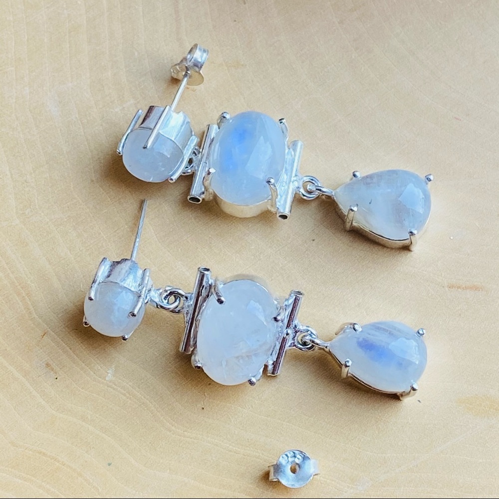 Rainbow Moonstone Silver Stud/ Dangle Earrings - image 2